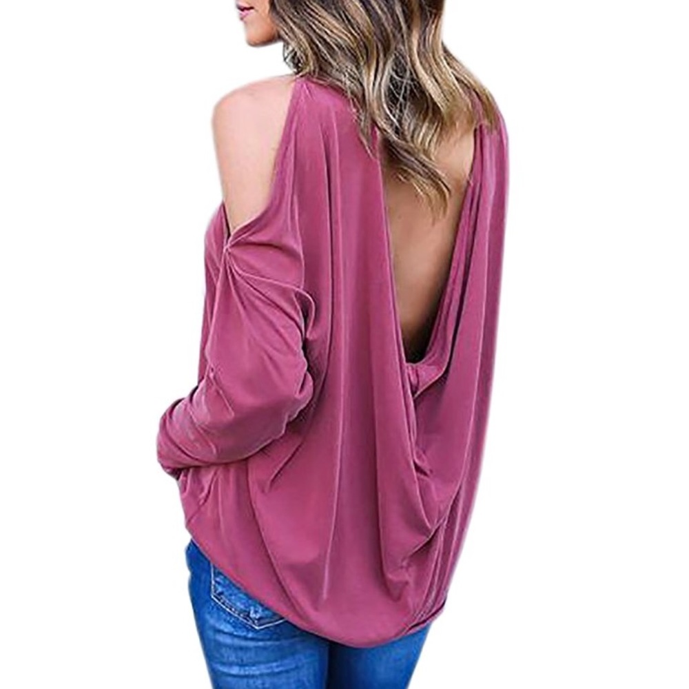 Beautiful women cold shoulder long sleeve shirt - Picture 4 of 5